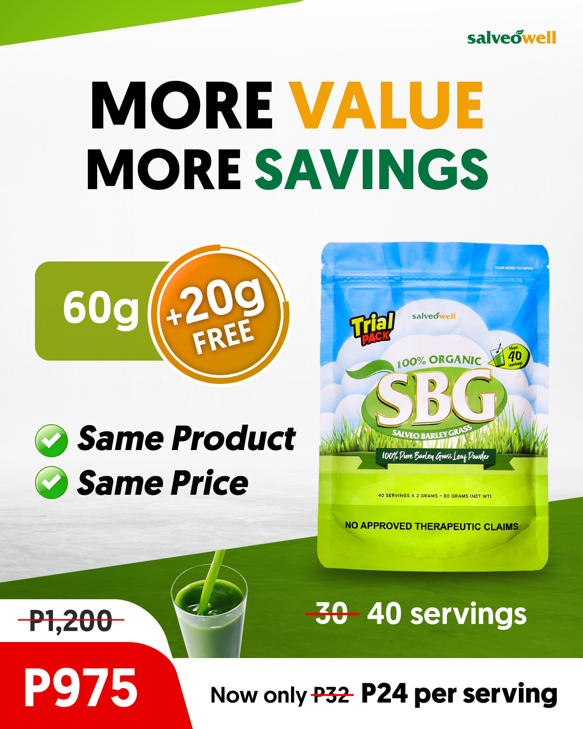 NEW SALVEO BARLEY GRASS TRIAL PACK FROM 60 GRAMS NOW 80 GRAMS